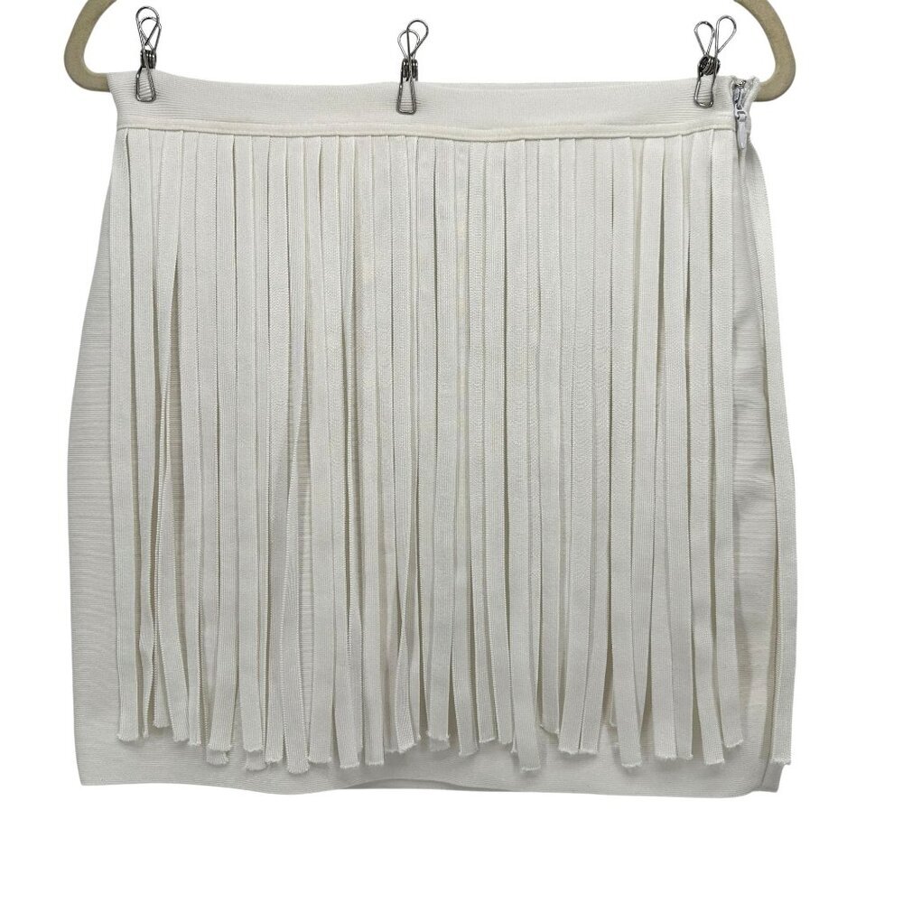 Herve Leger X Forever 21 Womens Large Skirt Mini Fringe Bodycon Bandage White